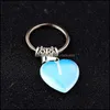 Nyckelringar smycken Natural Stone Heart Keychain Rose Quartz Tigers Eye Opal Crystal Ring Chain Keyring Drop Delivery 2021 DH7AH