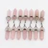 Pierre naturelle Rose Quartz colonne hexagonale pilier pendentifs à breloque pour bricolage femmes bijoux accessoires nouveau Design colliers