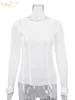 clacive bodycon white o-neck women's tシャツエレガントな黄色の長袖Tシャツカジュアルスリム弾性ソリッドトップ女性220525