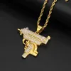 Pendentif Colliers Cool Hip Hop UZI GUN Forme Collier Mâle Or Argent Couleur Glacé Chaînes Pour Hommes Bling Bijoux Armée StylePendentif