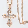 Anhänger Halsketten Gebet Jesus Halskette Kette 585 Rose Gold Weiß Kristall Kreuz Für Männer Frauen Schmuck Geschenke GP407Pendant