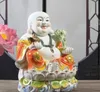 Objetos decorativos estatuetas estátua cerâmica de maitreya buddha sentado no lótus mammon deus da sorte fengshui decoração de casa 24 cm de largura