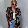 Kadınlar Suits Blazers Vintage Düzensiz Tek Düğme Baskı Blazer Kadın Ceket Autnmn Moda Zarif Lady Uzun Kollu Ceket Femme