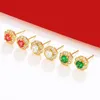 1051e 8 mm Red Green Zircon Stud Gurings for Women 24K Gold Bated Fashion Jewels Free
