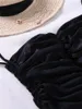 Dames badmode bandeau één stuk zwempak sexy monokini verbinage zwart geribbel badpak vrouwen strandkleding
