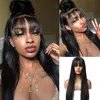 KISSHAIR 13x4 Lace Frontal Wig With Bang Natural Color Silky Straight Cuticle Aligned Indian Raw Virgin Human Hair Pre-plucked 4x4 Lace Closure Wig For Women 12-28 Inch