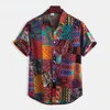 Men's Casual Shirts Breathable Hawaiian Shirt For Mens Ethnic Style Floral Print Color Block Button Up Short Sleeve 4XL 5XLMen's