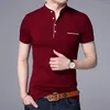 Marka mody koszulka polo męska obroża mandarynki Slim Fit Solid Kolor Button oddychający polo Casual Men Odzież 220608