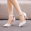 Kobiety białe koronkowe sandały wysokie obcasy letnie pompki cienkie impreza spiczasta palec u stóp butów sukienki