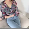 Women Turn Down Collar Long Sleeve Leaf Floral Print Shirt Chiffon Office Blouse Womens Clothing mujer 220810