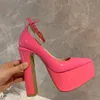 High Qualit Pink Poctent Leather Platform Pumps Schoenen Riem puntige teen naaktschoenen hoge hakken sandalen 15 cm luxe ontwerpers kleding schoenavond fabrieksschoenen