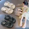 Bow PU Delicate Girl Skirt All-match Open-toe Breathable Summer Dot Sandals 2022 New All-match Kids Japanese Cute Princess Shoes G220418