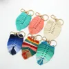 Blad weven regenboog sleutelhangers voor vrouwen boho handgemaakte sleutel houder sleutelhanger macrame tas bedel auto hangende sieraden