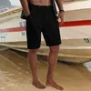 Män fast färg Casual Loose Linen Shorts Summer Breattable Beach Drawstring Trousers Fitness Elastic Pocket Pants Streetwear 220622