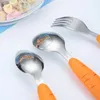 Children Utensil Baby Tableware Set Infant Food Feeding Spoon Fork Easter Carrot Cartoon Shape Toddler Dinnerware Kids Cutlery