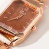 腕時計のファッションウォッチluxury luxury Rose Gold Rhinestone Bracelet Ladies Quartz手首セットギフトRelogio Feminino