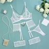 Hot Erotic Mesh Lingerie Set Women Push Up Bra Pantyhose Garter Sensual Lingerie Suit Porn Exotic Comes Underwear lenceria L220727