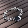 Europe America Fashion Bracelet Women Lady Silver Color Engraved 925 Letter With Heart Tag Pendant Bracelets228V