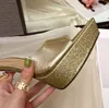 Flash-Gold-PVC La Gianvito Rossi-Hausschuhe, hochhackige Sandalen, Stiletto-Pantoletten, Leder-High-Heels, Slip-On-Schuhe mit offener Spitze für Damen, Designer-Schuhe, Abend-Fabrikschuhe