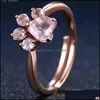 Wedding Rings Cute Cat Dog Bears Paw For Women Romantic Animal Cz Heart Rose Gold Color Resizable 451 Q2 Drop Delivery Jewelry Dh1Kr