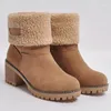 Boots Winter Platform Women Shoes Snow Fur Warm Square Heel Ankle Female Woman Booties 35-431