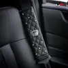 Steering Wheel Covers Bling Rhinestones Crown PU Leather Universal Car Seat Belt Cover Shoulder Gear Shift Knob Handbrake Set Auto Accessori