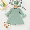 Flickans klänningar Autumn Winter Long Sleeve Baby Girls Dress Lotus Leaf Infant Girl Birthday Clothing Born Toddler Kids Casual Dressgirl's