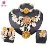 Luxury Dubai Gold Color Rose Flower Jewelry Set For Women Necklace Bangle Earrings Ring Wedding Bridal Jewellry Set