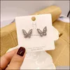 Stud Earrings sieraden Fashion Butterfly For Women Rhinestone Cute Girl Zirkon Earring Groothandel Drop Delivery 2021 SC7FY