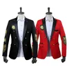 Altın Madalya Nakış Siyah Suitblazer Erkekler Kruvaze Mens Askeri Blazer Ceket Sahne Balo Gösterisi Şarkıcı Kostüm Homme XXL 220409