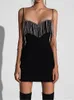 Casual jurken Sexy Spaghetti Strap Mini Dress Black Goth Mouwess Tassel Club Party Ladies Summer Mode Bodycon Sundress 2022Casual