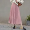 Kjolar två lager kvinnor mocka kjol rosa hög midja länge veckade saias midi faldas vintage streetwearskirts