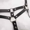 NXY SM Bondage Verkauf schwarzes Leder Strumpfband Zwei -Stück -Set sexy Kabelble BH Käfig Anstellbare Hosenträger Gürtel Metal Nietsclubwe6031307