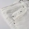 2024 Homme Blanc Jeans Denim Hommes Skinny Biker Slim Genou Ripped Rock En Détresse Moto Régulière Fit Street Plus Taille Tendance Guys Longue Droite Z