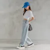 Jeans for Girls Autumn Clothes for Teenagers Solid Loose Kids Wide Leg Pants Fashion Casual Children Trousers Girl Clothing 14 Y 220512