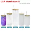 US Stock SubliMation Glass Beer Mugs With Lid Straw 12oz 16oz 25oz Diy Blanks Frosted Clear Can Shaped Tumblers Cups Heat Transfer Cocktail Iced Coffee Soda Glasögon