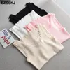 chic basic U-NECK tank top Summer white knit Women lace sexy sleeveless t-shirt vintage casual crop tanks 220325