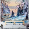 Startseite Tapisserie Eis- und Schnee-Stil Wandbehang Frohe Weihnachten Teppich Dorf aus Holz zum Handwaschen gewebt 100 Polyester J220804