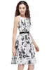 Elegante schede vintage jurk 50s 60s retro voor vrouwen marine rode bloemen nekband midi feestjurken fs2727