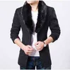 Men's Wool & Blends Wholesale- 2022 Plus Thick Velvet Coat Khaki Dark Blue Burgundy Black Four-color Fur Collar Fashion Classic1 T220810