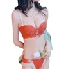 Small Chest Gathered Latex Underwear Girl No Steel Ring Flat Chest Special Sexy Adjustable Breast Bra Set T220726