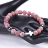 Beaded Strands Charm Gifts Cross Weathered Stone Men Yoga Armband Colors Beads Rosary Armband Bangles For Women Jewelry Fawn22