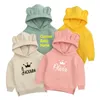 Yellow Personalised Childrens Bear Hoodie Name Initial Kids Jumper Kids Baby Toddler Gift Custom Gifts for Kids Clothing 220409