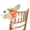 Décorations de dossier de banc de chaise de mariage, Bouquet de roses artificielles, décor de lieu d'allée, blanc bleu W58634