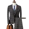 YUSHU Autunno Uomo Business Abiti formali Blazer maschili 3 pezzi Uomo Slim Abiti da ballo di nozze Boutique Plaid Design Smoking dello sposo 201106