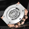 Horloges Heren Luxe Horloges Heren Automatisch Mechanisch Horloge Lichtgevend Skelet Maand Week Datum Zeshoekige Bezel Rubber Stra3270