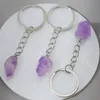 Natural Stone Amethysts Crystal Quartz Keychain Crystals Keychain Bead Pendant Keyrings Key Ring Bag Accessories Jewelry