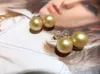 Stud Edlen Schmuck Reine 18 K Gold Natürliche Süßwasser Goldene Perle 9-10mm Ohrringe Für Frauen Ohrringe stud Dale22 Farl22