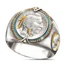 Hop Hip двухцветный 925 серебряных мужчин Золотые кольца Buffalo Nickel Jewelry Ring Mens Desing