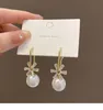 S3018 Fashion Jewelry S925 Silver Dangle örhängen Lady Sweet Zircon Flower Faux Pearl Earrings